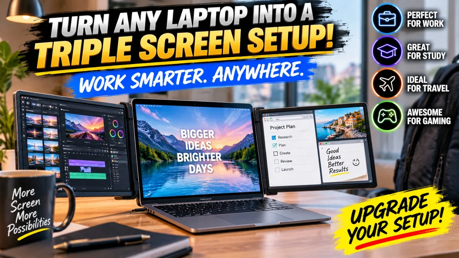 Portable laptop screen extender with multiple displays