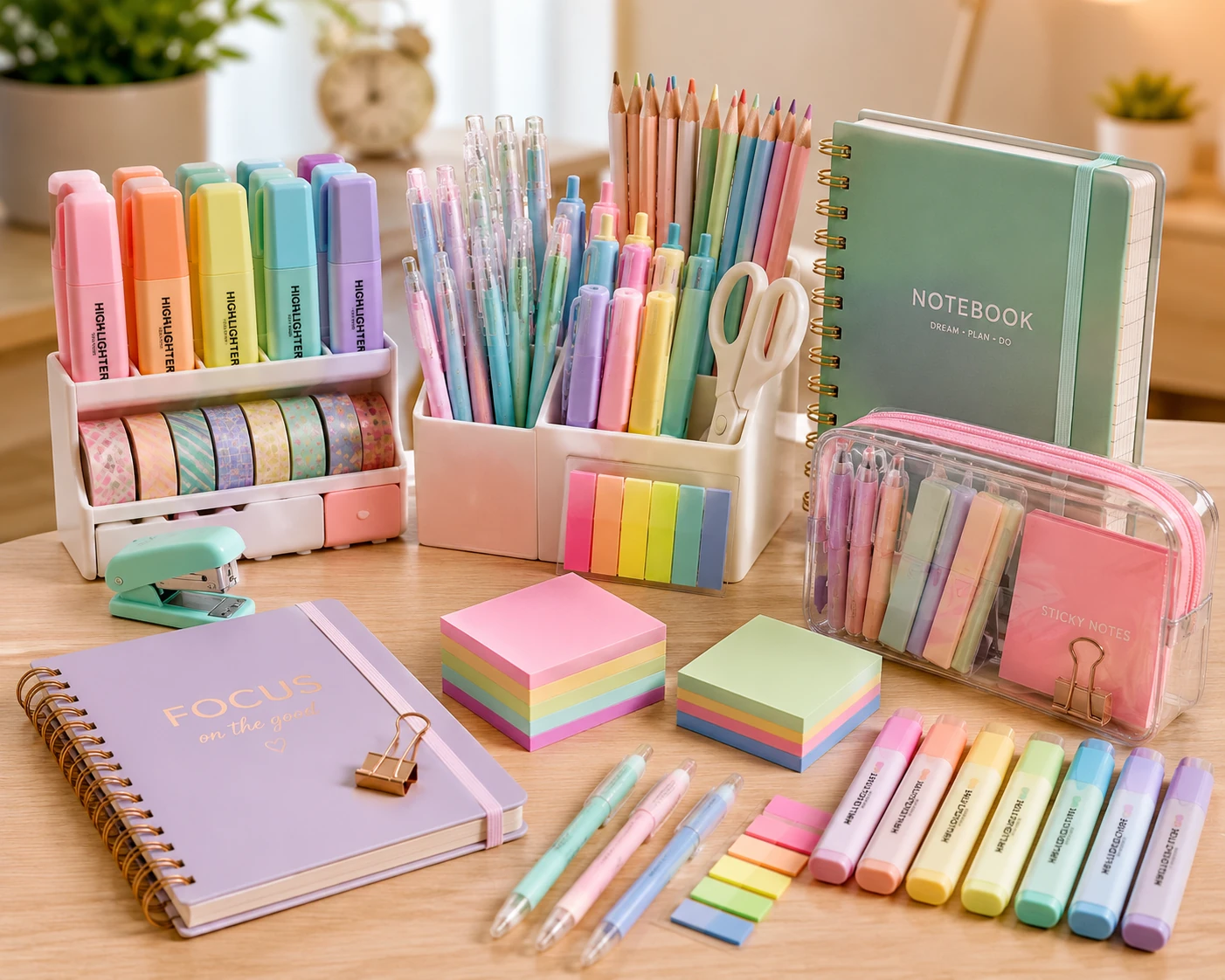 Pastel stationery and study essentials